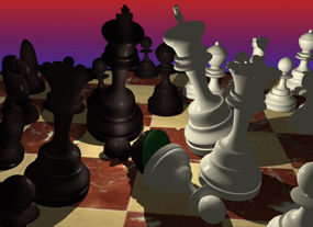 Chess Pieces in Turmoil on the board Image